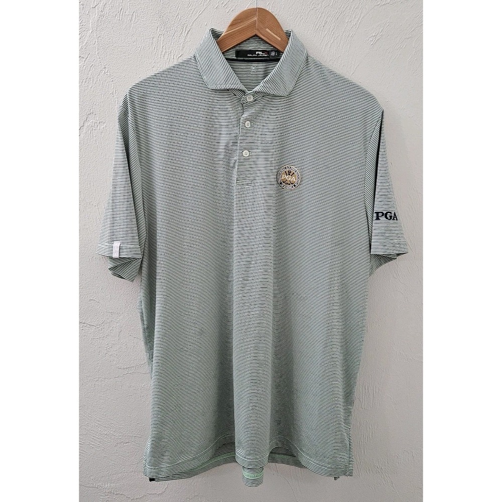RLX Ralph Lauren Performance Polo Men's Size‎ Large Golf Shirt Green White PGA